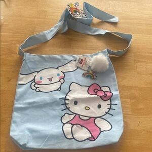 Hello Kitty bundle - Blue tote Crossbody Bag & White HK Pom Pom bag charm NWT
